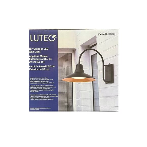 LUTEC 12" Wall Light 1200 Lumens Dusk To dawn Sensor New In Box - Picture 1 of 3